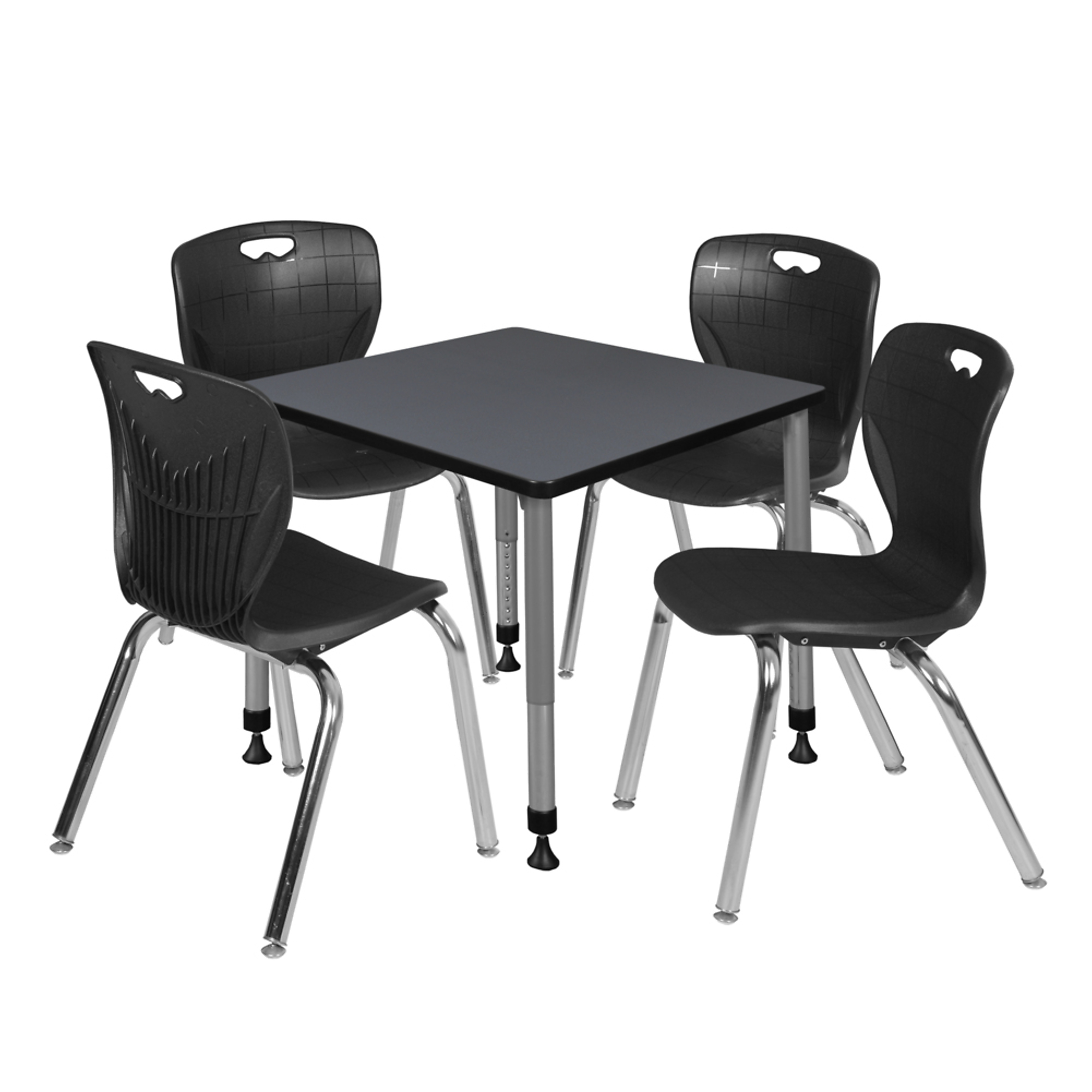 Regency Kee Adjustable Classroom Table with 4 Andy Stack Chairs — 30in. Square, Grey, Black & Grey Base, Model# TB3030GYAPGY40BK